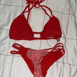 Red Bikini Set with Geometric Pattern